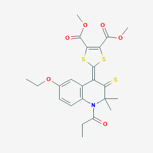 molecular formula C23H25NO6S3 B408069 Dimethyl 2-(6-ethoxy-2,2-dimethyl-1-propanoyl-3-sulfanylidenequinolin-4-ylidene)-1,3-dithiole-4,5-dicarboxylate CAS No. 336175-41-8