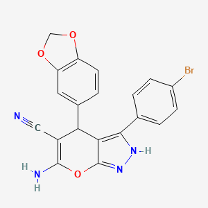 molecular formula C20H13BrN4O3 B4080691 6-amino-4-(1,3-benzodioxol-5-yl)-3-(4-bromophenyl)-1,4-dihydropyrano[2,3-c]pyrazole-5-carbonitrile 
