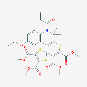 molecular formula C29H31NO10S3 B408071 Tetramethyl 9'-ethoxy-5',5'-dimethyl-6'-propanoyl-5',6'-dihydrospiro[1,3-dithiole-2,1'-thiopyrano[2,3-c]quinoline]-2',3',4,5-tetracarboxylate 