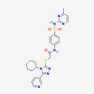 molecular formula C26H28N8O3S2 B4080715 2-{[4-cyclohexyl-5-(3-pyridinyl)-4H-1,2,4-triazol-3-yl]thio}-N-(4-{[(4-methyl-2-pyrimidinyl)amino]sulfonyl}phenyl)acetamide 
