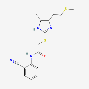 molecular formula C16H18N4OS2 B4080810 N-(2-cyanophenyl)-2-({4-methyl-5-[2-(methylthio)ethyl]-1H-imidazol-2-yl}thio)acetamide 