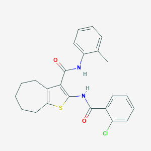 molecular formula C24H23ClN2O2S B408087 2-[(2-chlorobenzoyl)amino]-N-(2-methylphenyl)-5,6,7,8-tetrahydro-4H-cyclohepta[b]thiophene-3-carboxamide 