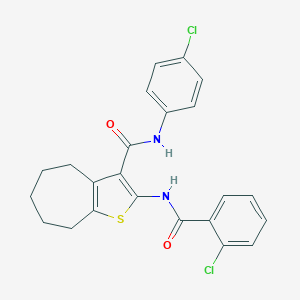 molecular formula C23H20Cl2N2O2S B408089 2-[(2-chlorobenzoyl)amino]-N-(4-chlorophenyl)-5,6,7,8-tetrahydro-4H-cyclohepta[b]thiophene-3-carboxamide 