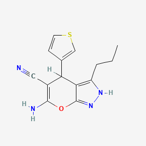 molecular formula C14H14N4OS B4080924 6-amino-3-propyl-4-(3-thienyl)-1,4-dihydropyrano[2,3-c]pyrazole-5-carbonitrile 