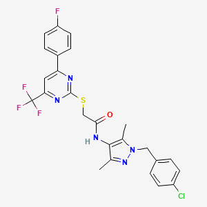 molecular formula C25H20ClF4N5OS B4080964 N-[1-(4-chlorobenzyl)-3,5-dimethyl-1H-pyrazol-4-yl]-2-{[4-(4-fluorophenyl)-6-(trifluoromethyl)-2-pyrimidinyl]thio}acetamide 