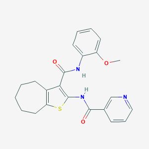 molecular formula C23H23N3O3S B408098 N-{3-[(2-methoxyphenyl)carbamoyl]-5,6,7,8-tetrahydro-4H-cyclohepta[b]thiophen-2-yl}pyridine-3-carboxamide 