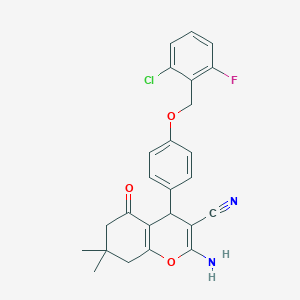molecular formula C25H22ClFN2O3 B4081006 2-amino-4-{4-[(2-chloro-6-fluorobenzyl)oxy]phenyl}-7,7-dimethyl-5-oxo-5,6,7,8-tetrahydro-4H-chromene-3-carbonitrile 