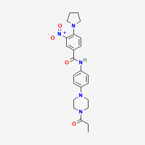 3-nitro-N-[4-(4-propionyl-1-piperazinyl)phenyl]-4-(1-pyrrolidinyl)benzamide