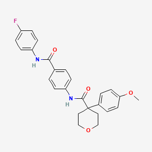 molecular formula C26H25FN2O4 B4081097 N-(4-{[(4-fluorophenyl)amino]carbonyl}phenyl)-4-(4-methoxyphenyl)tetrahydro-2H-pyran-4-carboxamide 
