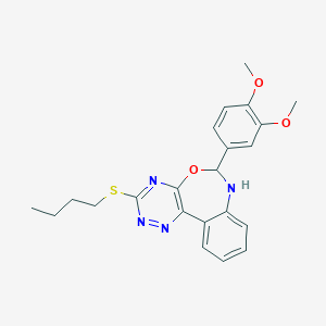 molecular formula C22H24N4O3S B408117 3-(Butylsulfanyl)-6-(3,4-dimethoxyphenyl)-6,7-dihydro[1,2,4]triazino[5,6-d][3,1]benzoxazepine 