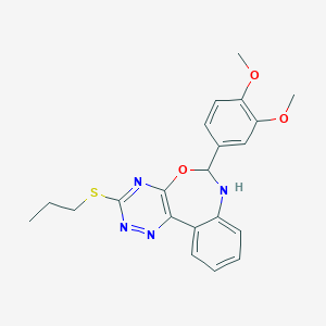 molecular formula C21H22N4O3S B408120 6-(3,4-Dimethoxyphenyl)-3-(propylsulfanyl)-6,7-dihydro[1,2,4]triazino[5,6-d][3,1]benzoxazepine 