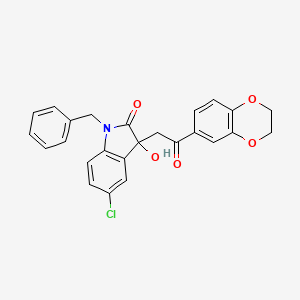 molecular formula C25H20ClNO5 B4081299 1-benzyl-5-chloro-3-[2-(2,3-dihydro-1,4-benzodioxin-6-yl)-2-oxoethyl]-3-hydroxy-1,3-dihydro-2H-indol-2-one 