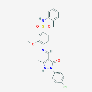 4-({(E)-[1-(4-chlorophenyl)-3-methyl-5-oxo-1,5-dihydro-4H-pyrazol-4-ylidene]methyl}amino)-3-methoxy-N-(2-methylphenyl)benzenesulfonamide