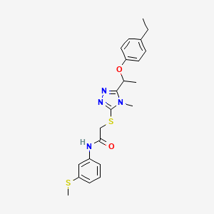 molecular formula C22H26N4O2S2 B4081377 2-({5-[1-(4-ethylphenoxy)ethyl]-4-methyl-4H-1,2,4-triazol-3-yl}thio)-N-[3-(methylthio)phenyl]acetamide 