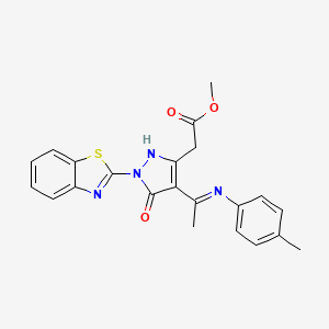 molecular formula C22H20N4O3S B4081397 methyl (1-(1,3-benzothiazol-2-yl)-4-{1-[(4-methylphenyl)amino]ethylidene}-5-oxo-4,5-dihydro-1H-pyrazol-3-yl)acetate 