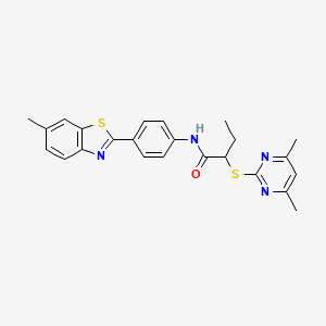 molecular formula C24H24N4OS2 B4081410 2-[(4,6-dimethyl-2-pyrimidinyl)thio]-N-[4-(6-methyl-1,3-benzothiazol-2-yl)phenyl]butanamide 