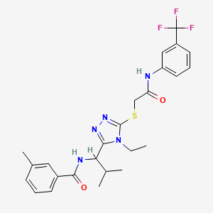 molecular formula C25H28F3N5O2S B4081452 N-(1-{4-ethyl-5-[(2-oxo-2-{[3-(trifluoromethyl)phenyl]amino}ethyl)thio]-4H-1,2,4-triazol-3-yl}-2-methylpropyl)-3-methylbenzamide 