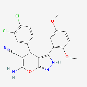 molecular formula C21H16Cl2N4O3 B4081482 6-amino-4-(3,4-dichlorophenyl)-3-(2,5-dimethoxyphenyl)-1,4-dihydropyrano[2,3-c]pyrazole-5-carbonitrile 