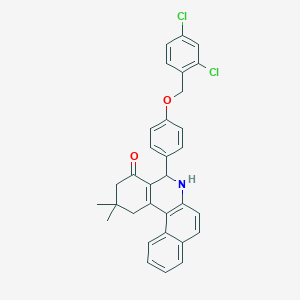 molecular formula C32H27Cl2NO2 B408149 5-{4-[(2,4-dichlorobenzyl)oxy]phenyl}-2,2-dimethyl-2,3,5,6-tetrahydrobenzo[a]phenanthridin-4(1H)-one 