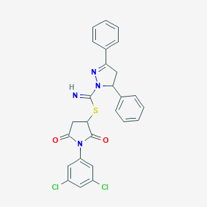 molecular formula C26H20Cl2N4O2S B408150 1-(3,5-dichlorophenyl)-2,5-dioxopyrrolidin-3-yl 3,5-diphenyl-4,5-dihydro-1H-pyrazole-1-carbimidothioate 