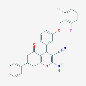 molecular formula C29H22ClFN2O3 B4081543 2-amino-4-{3-[(2-chloro-6-fluorobenzyl)oxy]phenyl}-5-oxo-7-phenyl-5,6,7,8-tetrahydro-4H-chromene-3-carbonitrile 