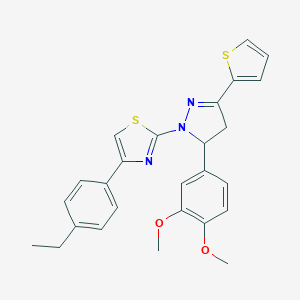 molecular formula C26H25N3O2S2 B408157 2-[5-(3,4-dimethoxyphenyl)-3-(2-thienyl)-4,5-dihydro-1H-pyrazol-1-yl]-4-(4-ethylphenyl)-1,3-thiazole 