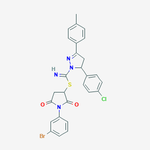 molecular formula C27H22BrClN4O2S B408158 1-(3-bromophenyl)-2,5-dioxo-3-pyrrolidinyl 5-(4-chlorophenyl)-3-(4-methylphenyl)-4,5-dihydro-1H-pyrazole-1-carbimidothioate 