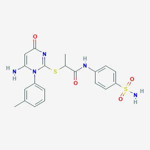 molecular formula C20H21N5O4S2 B4081597 2-{[6-amino-1-(3-methylphenyl)-4-oxo-1,4-dihydro-2-pyrimidinyl]thio}-N-[4-(aminosulfonyl)phenyl]propanamide 