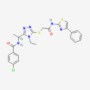molecular formula C24H23ClN6O2S2 B4081601 4-chloro-N-{1-[4-ethyl-5-({2-oxo-2-[(4-phenyl-1,3-thiazol-2-yl)amino]ethyl}thio)-4H-1,2,4-triazol-3-yl]ethyl}benzamide 