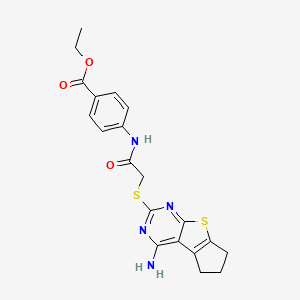 molecular formula C20H20N4O3S2 B4081608 ethyl 4-({[(4-amino-6,7-dihydro-5H-cyclopenta[4,5]thieno[2,3-d]pyrimidin-2-yl)thio]acetyl}amino)benzoate 