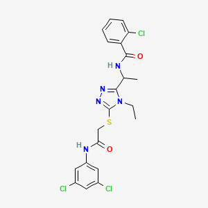 molecular formula C21H20Cl3N5O2S B4081616 2-chloro-N-{1-[5-({2-[(3,5-dichlorophenyl)amino]-2-oxoethyl}thio)-4-ethyl-4H-1,2,4-triazol-3-yl]ethyl}benzamide 