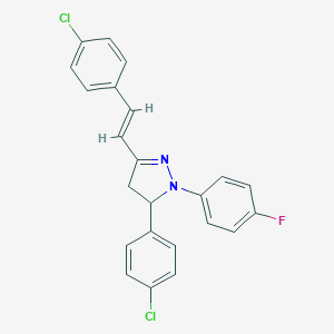 molecular formula C23H17Cl2FN2 B408162 5-(4-chlorophenyl)-3-[2-(4-chlorophenyl)vinyl]-1-(4-fluorophenyl)-4,5-dihydro-1H-pyrazole 