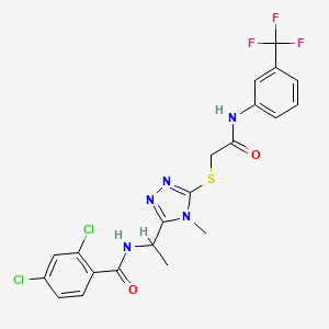 molecular formula C21H18Cl2F3N5O2S B4081625 2,4-dichloro-N-(1-{4-methyl-5-[(2-oxo-2-{[3-(trifluoromethyl)phenyl]amino}ethyl)thio]-4H-1,2,4-triazol-3-yl}ethyl)benzamide 