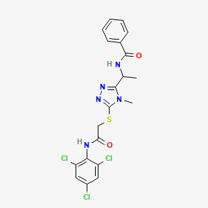 molecular formula C20H18Cl3N5O2S B4081626 N-{1-[4-methyl-5-({2-oxo-2-[(2,4,6-trichlorophenyl)amino]ethyl}thio)-4H-1,2,4-triazol-3-yl]ethyl}benzamide 