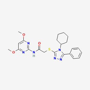 molecular formula C22H26N6O3S B4081660 2-[(4-cyclohexyl-5-phenyl-4H-1,2,4-triazol-3-yl)thio]-N-(4,6-dimethoxy-2-pyrimidinyl)acetamide 