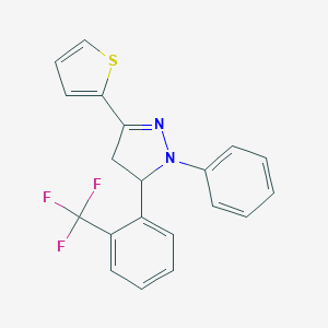 molecular formula C20H15F3N2S B408167 1-phenyl-3-(2-thienyl)-5-[2-(trifluoromethyl)phenyl]-4,5-dihydro-1H-pyrazole 