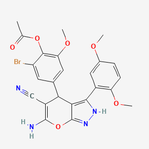 4-[6-amino-5-cyano-3-(2,5-dimethoxyphenyl)-1,4-dihydropyrano[2,3-c]pyrazol-4-yl]-2-bromo-6-methoxyphenyl acetate