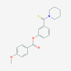 molecular formula C20H21NO3S B408172 4-Methoxy-benzoic acid 3-(piperidine-1-carbothioyl)-phenyl ester 