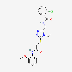molecular formula C21H22ClN5O3S B4081724 2-chloro-N-{[4-ethyl-5-({2-[(2-methoxyphenyl)amino]-2-oxoethyl}thio)-4H-1,2,4-triazol-3-yl]methyl}benzamide 