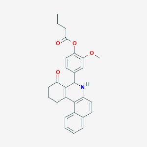 molecular formula C28H27NO4 B4081756 2-methoxy-4-(4-oxo-1,2,3,4,5,6-hexahydrobenzo[a]phenanthridin-5-yl)phenyl butyrate 