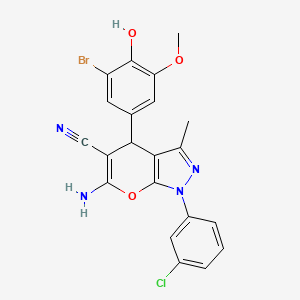 molecular formula C21H16BrClN4O3 B4081786 6-amino-4-(3-bromo-4-hydroxy-5-methoxyphenyl)-1-(3-chlorophenyl)-3-methyl-1,4-dihydropyrano[2,3-c]pyrazole-5-carbonitrile 