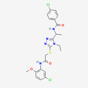 molecular formula C22H23Cl2N5O3S B4081822 4-chloro-N-{1-[5-({2-[(5-chloro-2-methoxyphenyl)amino]-2-oxoethyl}thio)-4-ethyl-4H-1,2,4-triazol-3-yl]ethyl}benzamide 