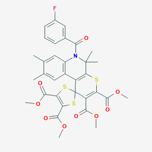molecular formula C33H30FNO9S3 B408184 Tetramethyl 6'-[(3-fluorophenyl)carbonyl]-5',5',8',9'-tetramethyl-5',6'-dihydrospiro[1,3-dithiole-2,1'-thiopyrano[2,3-c]quinoline]-2',3',4,5-tetracarboxylate 