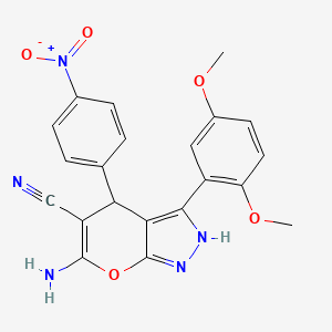 6-amino-3-(2,5-dimethoxyphenyl)-4-(4-nitrophenyl)-1,4-dihydropyrano[2,3-c]pyrazole-5-carbonitrile