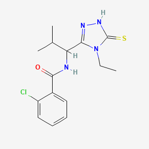 molecular formula C15H19ClN4OS B4081903 2-chloro-N-[1-(4-ethyl-5-mercapto-4H-1,2,4-triazol-3-yl)-2-methylpropyl]benzamide 