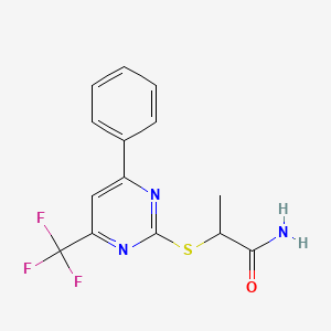 molecular formula C14H12F3N3OS B4081945 2-{[4-phenyl-6-(trifluoromethyl)-2-pyrimidinyl]thio}propanamide 