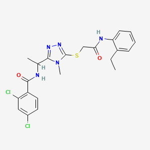 molecular formula C22H23Cl2N5O2S B4081980 2,4-dichloro-N-{1-[5-({2-[(2-ethylphenyl)amino]-2-oxoethyl}thio)-4-methyl-4H-1,2,4-triazol-3-yl]ethyl}benzamide 