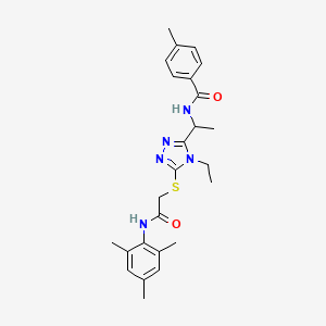 molecular formula C25H31N5O2S B4081991 N-[1-(4-ethyl-5-{[2-(mesitylamino)-2-oxoethyl]thio}-4H-1,2,4-triazol-3-yl)ethyl]-4-methylbenzamide 