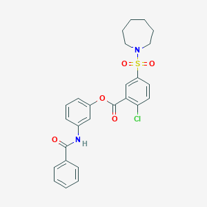 molecular formula C26H25ClN2O5S B408200 5-(Azepane-1-sulfonyl)-2-chloro-benzoic acid 3-benzoylamino-phenyl ester 