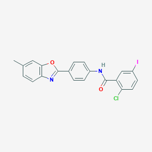 molecular formula C21H14ClIN2O2 B408203 2-chloro-5-iodo-N-[4-(6-methyl-1,3-benzoxazol-2-yl)phenyl]benzamide 